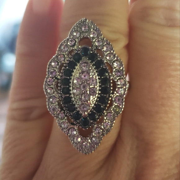 VICTORIAN 925 SILVER PLATE LAB-CREATED SAPPHIRE RING - Picture 1 of 5